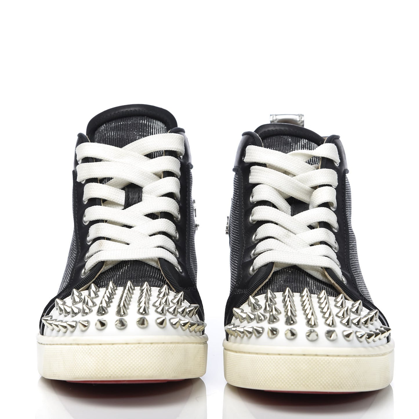 Calfskin Lurex Specchio Spikes Louis Orlato Flat Sneakers 37.5 Black Silver