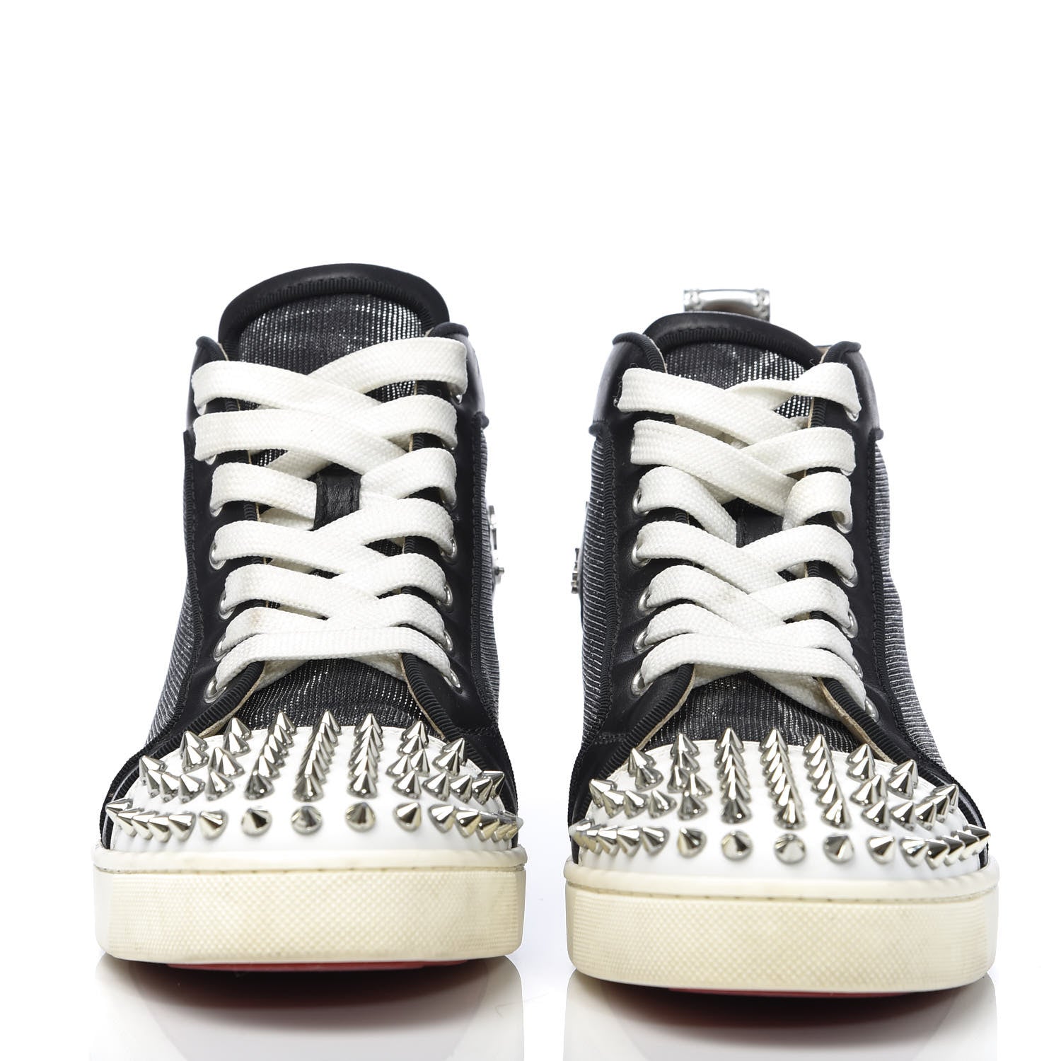 Christian Louboutin Calfskin Lurex Specchio Spikes Louis Orlato Flat Sneakers 37.5 Black Silver 2 of 7