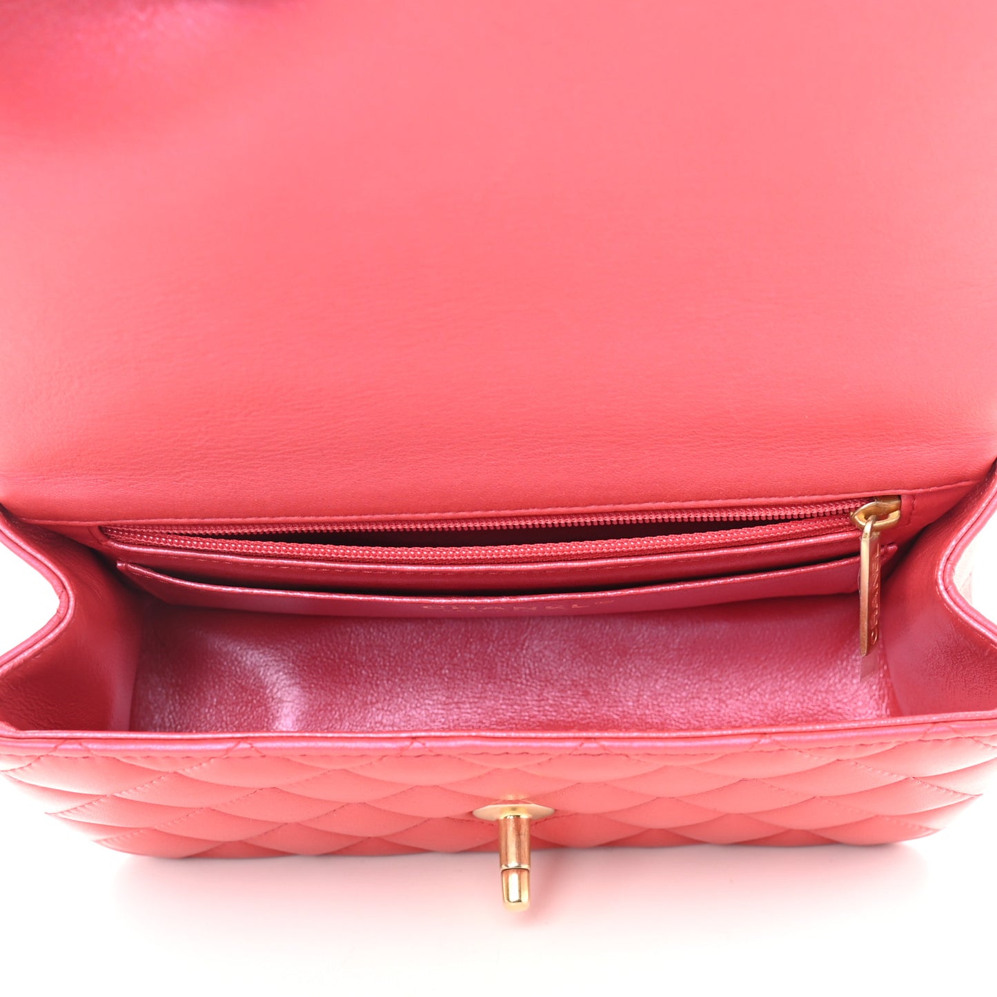 Iridescent Lambskin Quilted Mini Top Handle Rectangular Flap Red