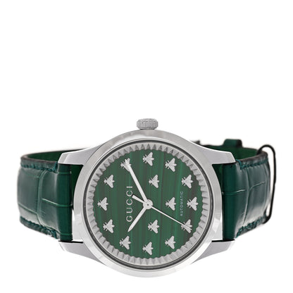 Gucci Stainless Steel Alligator Malachite 38mm G-Timeless Bee Automatic Watch 2 of 5