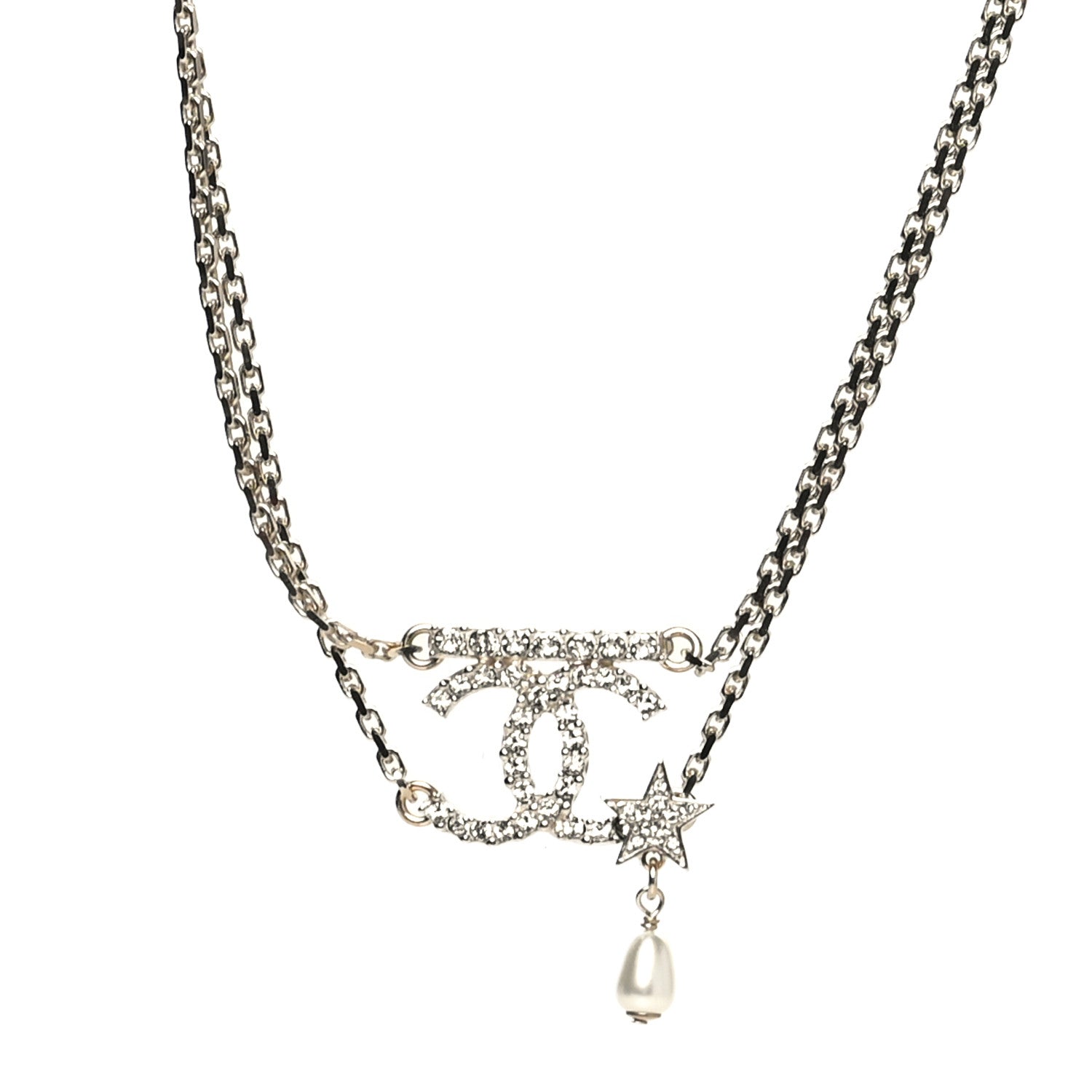 Chanel Pearl Crystal CC Star Choker Necklace Gold 1 of 5