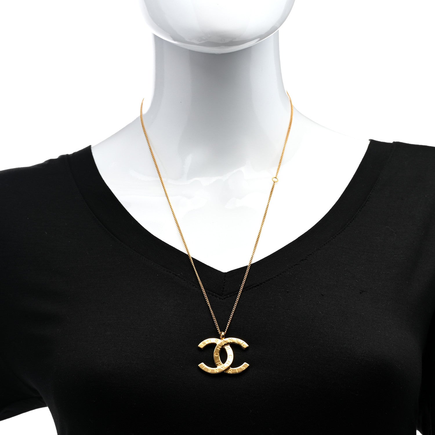 Chanel Metal CC Paris Button Necklace Gold 2 of 5