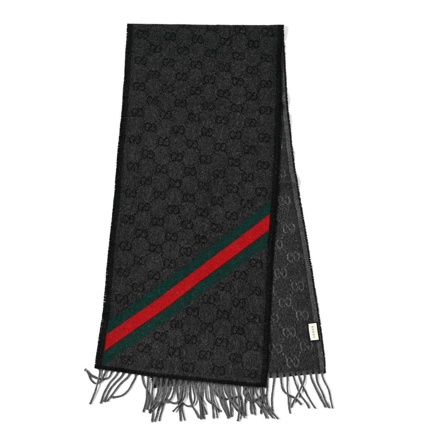 Wool Angora Monogram Web New Nikky Scarf Lead Dark Green