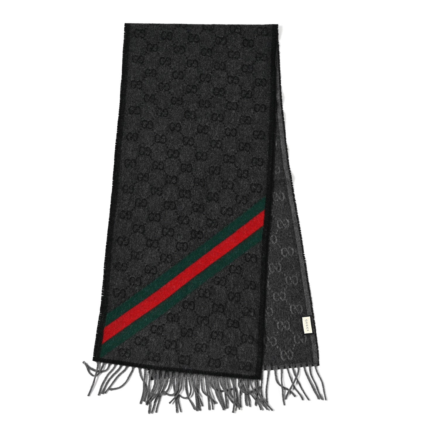 Gucci Wool Angora Monogram Web New Nikky Scarf Lead Dark Green 2 of 4