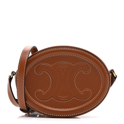 Celine Smooth Calfskin Cuir Small Triomphe Oval Crossbody Purse Tan 1 of 12