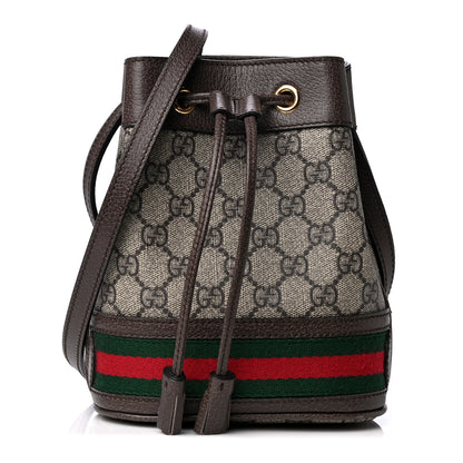 Gucci GG Supreme Monogram Web Mini Ophidia Bucket Bag Brown 1 of 4