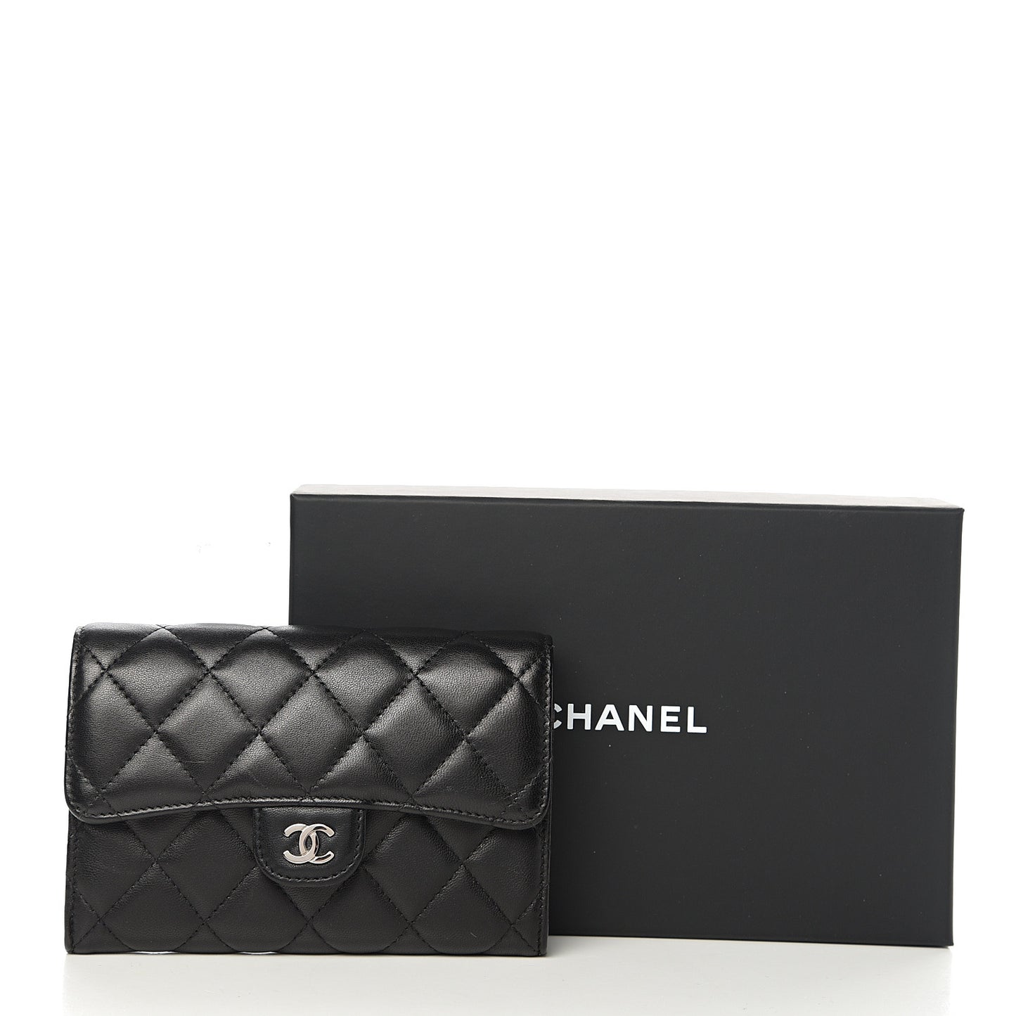 Lambskin Quilted Small Flap Wallet Black
