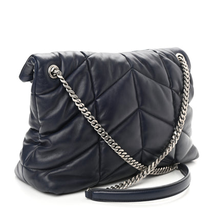 Saint Laurent Lambskin Quilted Medium Loulou Puffer Monogram Chain Satchel Navy 3 of 9