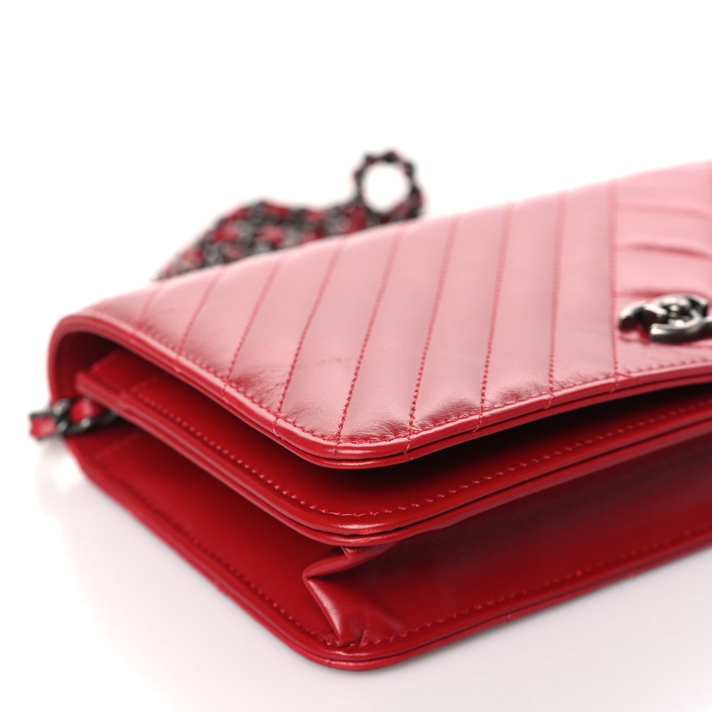 Glazed Calfskin Quilted Coco Boy Wallet On Chain WOC Red