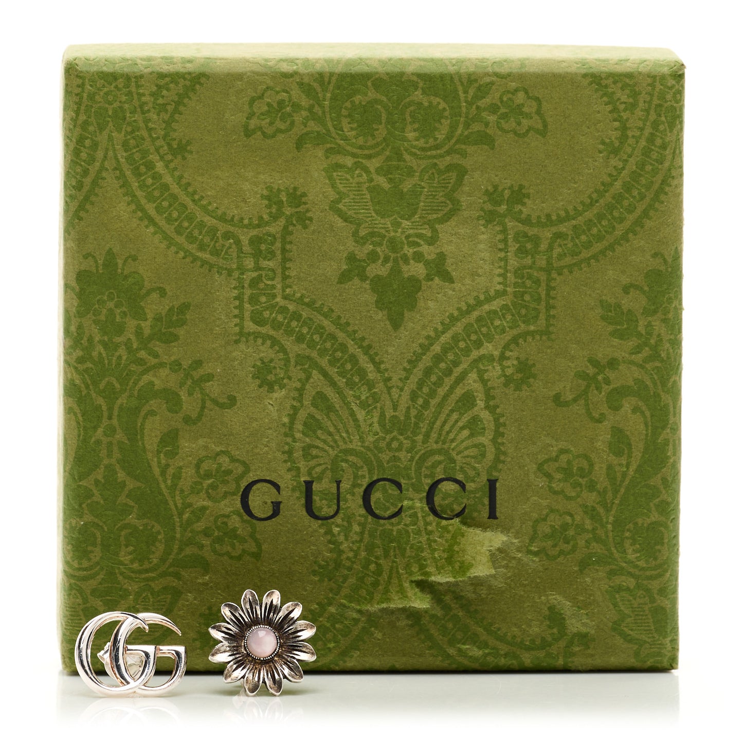 Sterling Silver Pink Mother of Pearl Flower Marmont Double G Earrings