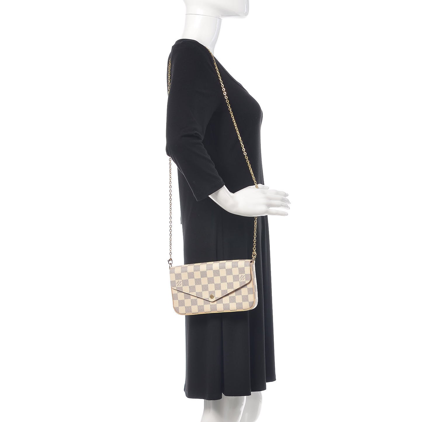 Damier Azur Pochette Felicie Chain Wallet Rose Ballerine