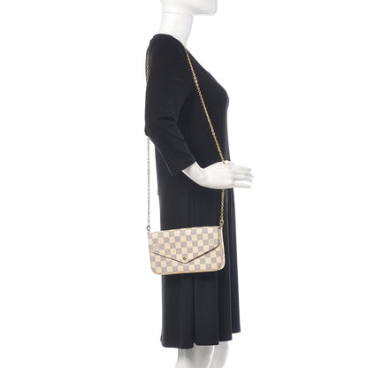 Louis Vuitton Damier Azur Pochette Felicie Chain Wallet Rose Ballerine 2 of 13