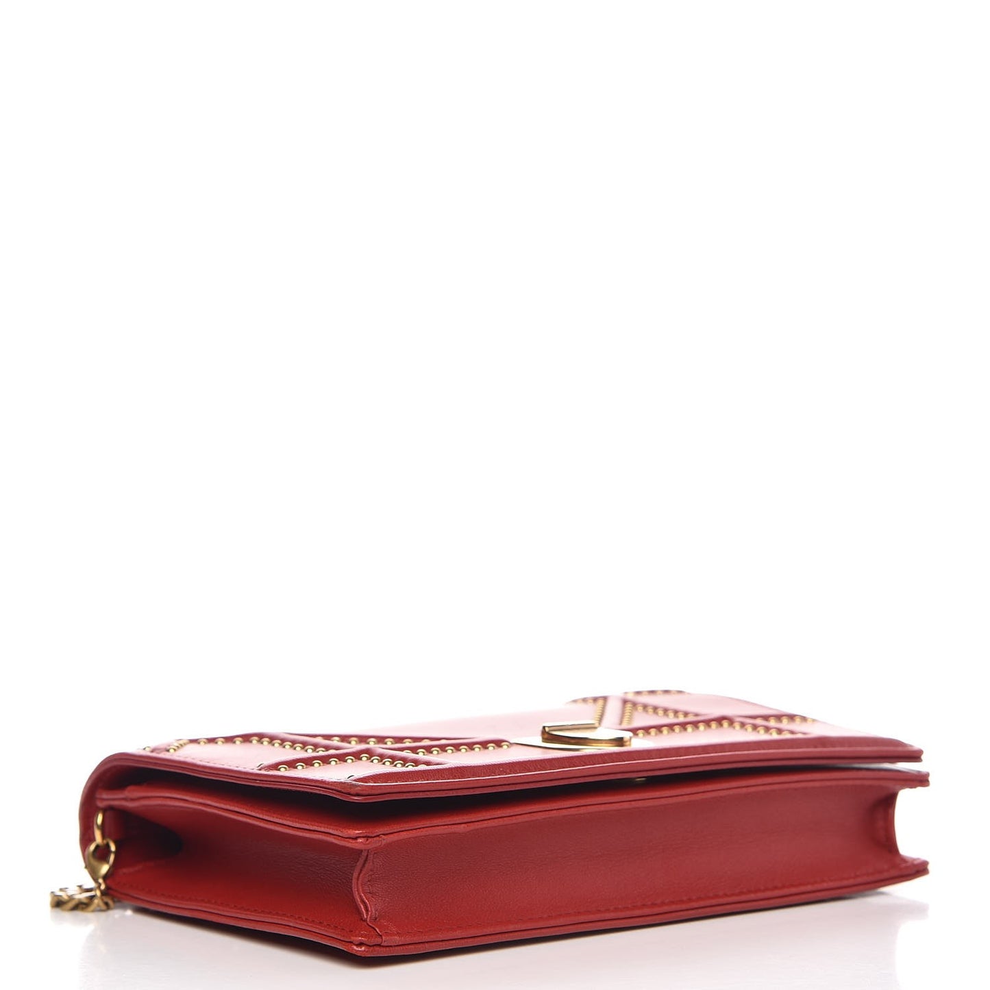 Lambskin Studded Diorama Wallet on Chain Pouch Red