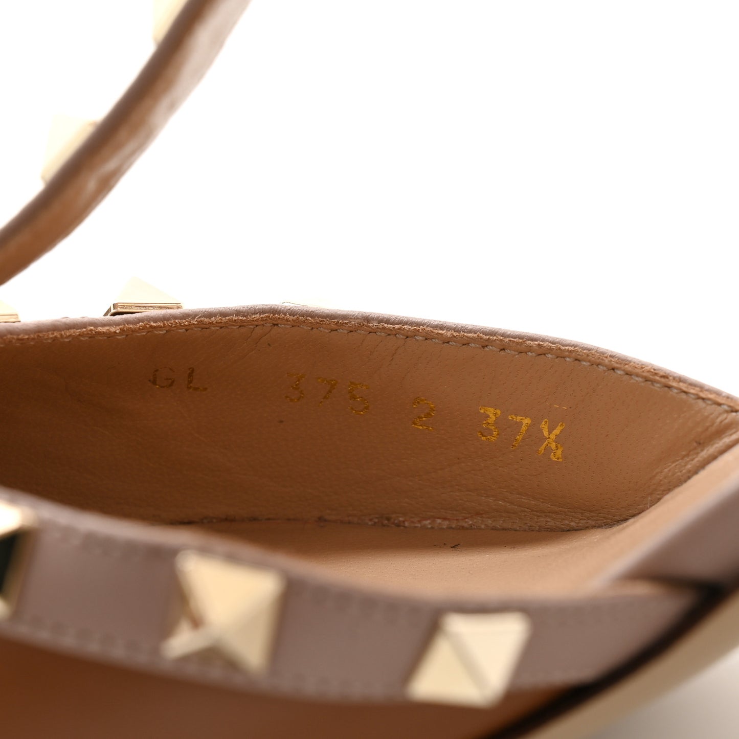 Nappa Rockstud Ankle Strap Low Heel Pumps 37.5 Cognac Poudre