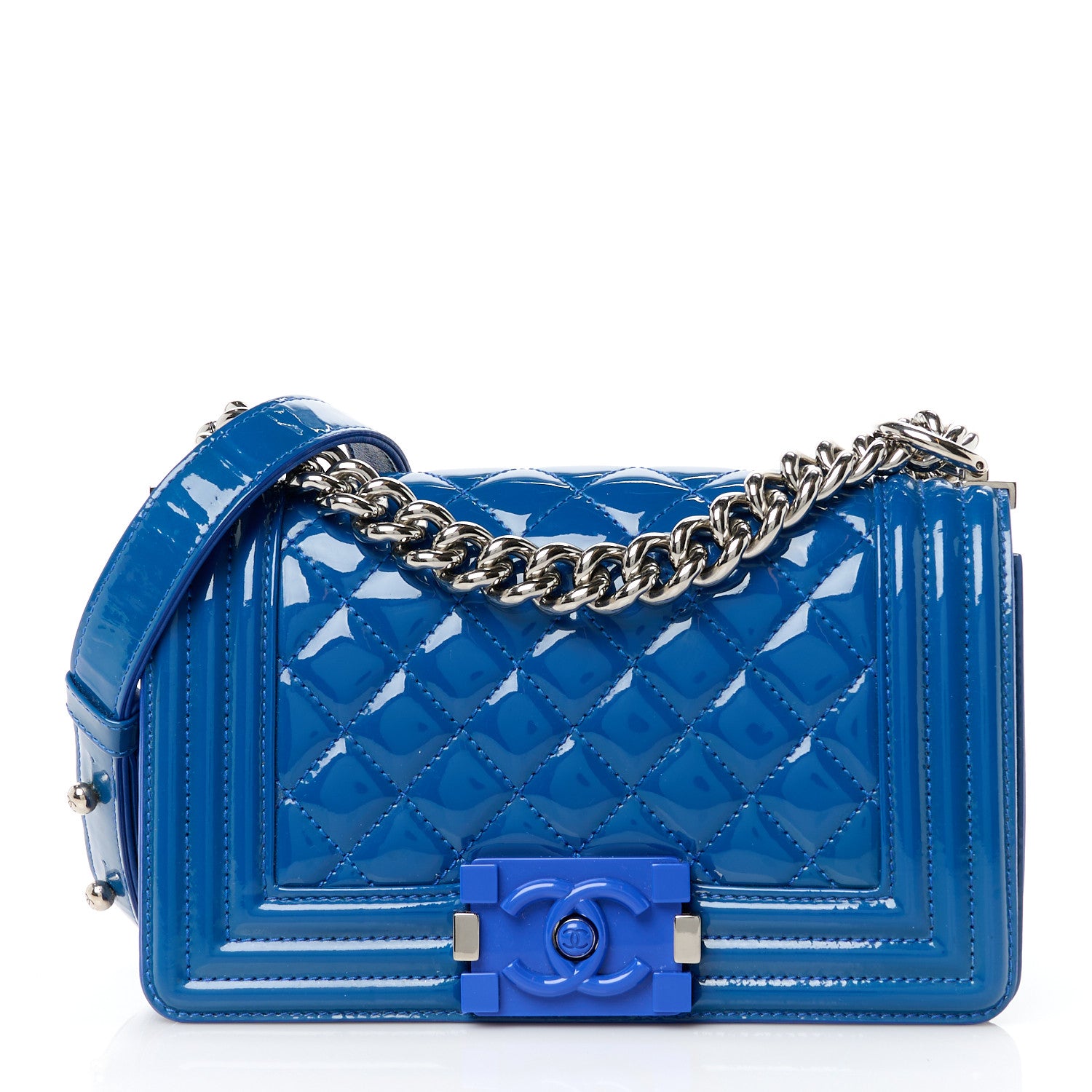 Chanel Patent Calfskin Quilted Small Plexiglass Boy Flap Blue 1 of 20