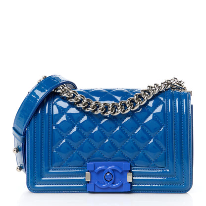 Chanel Patent Calfskin Quilted Small Plexiglass Boy Flap Blue 1 of 20