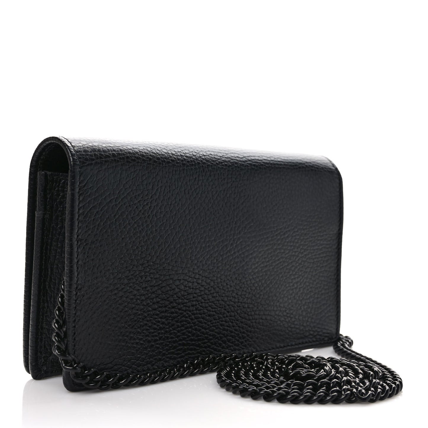 Dollar Calfskin Enamel Monochrome Mini GG Marmont Chain Wallet Black