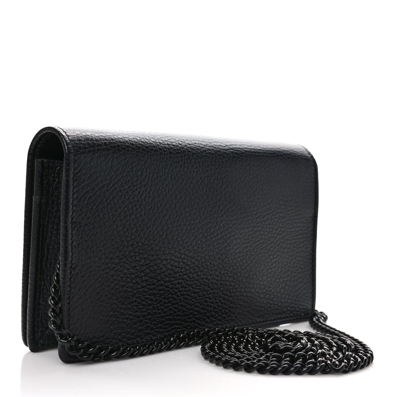 Gucci Dollar Calfskin Enamel Monochrome Mini GG Marmont Chain Wallet Black 3 of 9