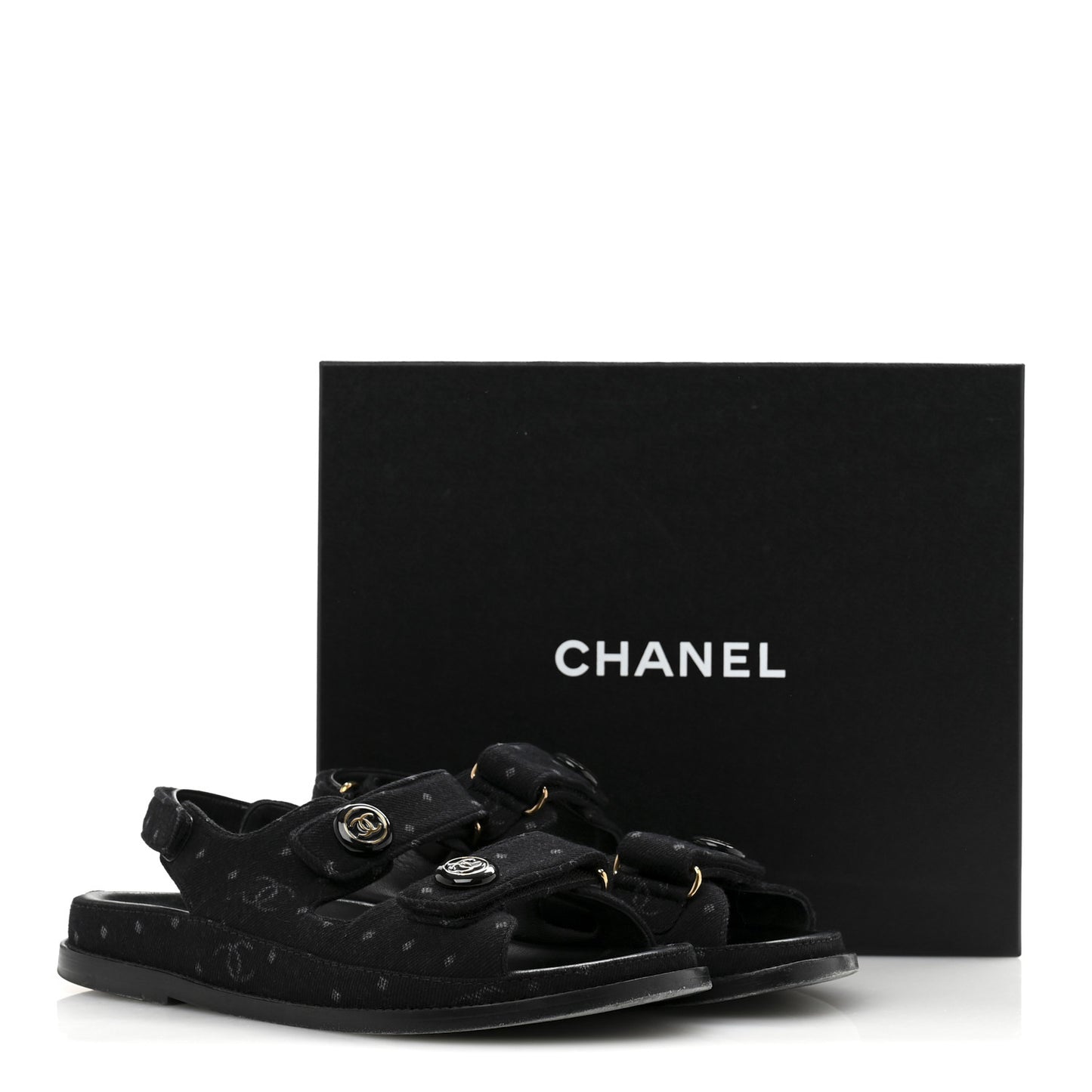 Denim Printed Dad Sandals 39 Black
