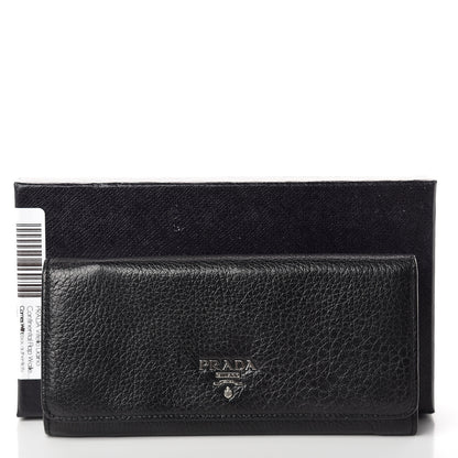 Prada Vitello Daino Continental Flap Wallet Black 11 of 11