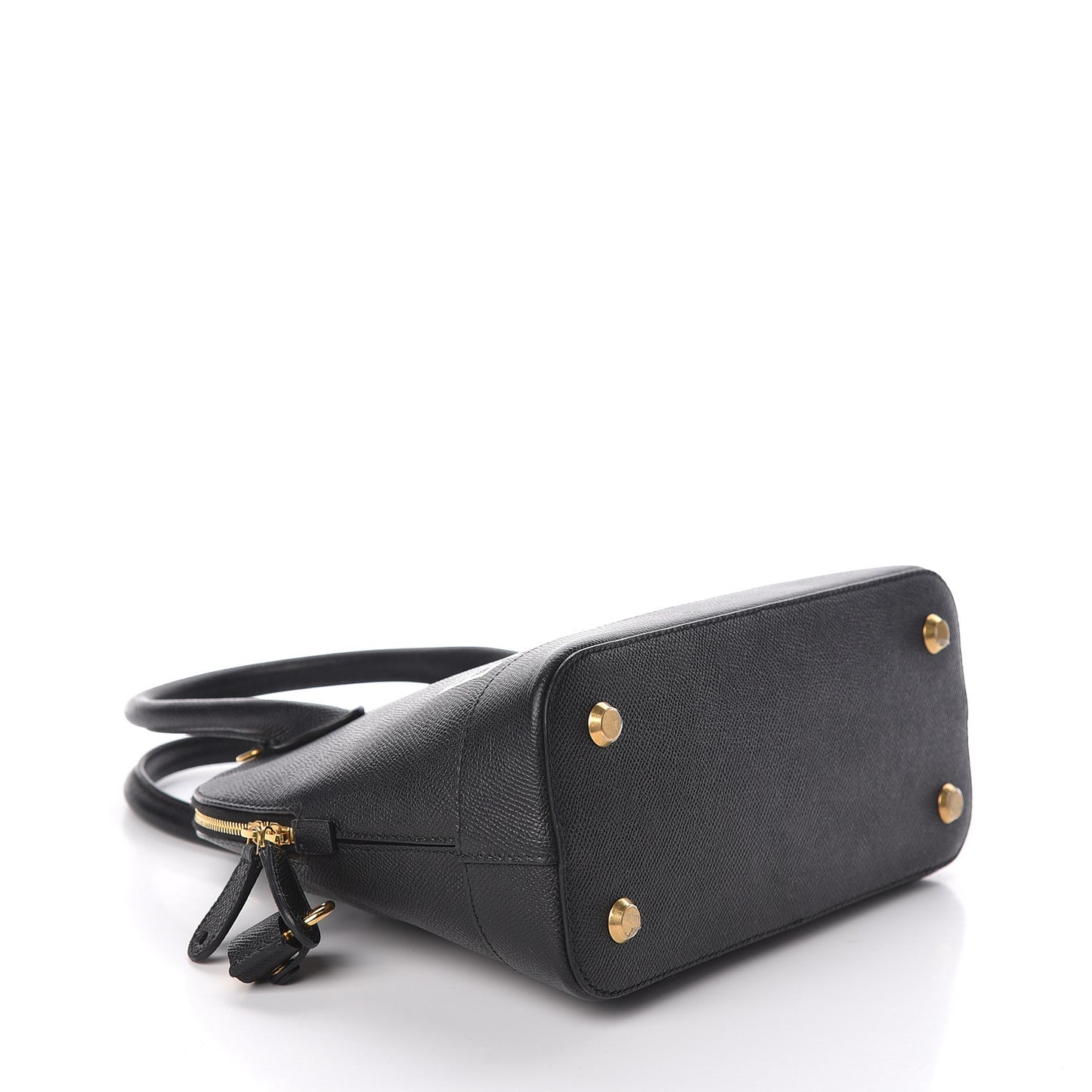 Signature Grained Calfskin Logo S Ville Top Handle Bag Black White