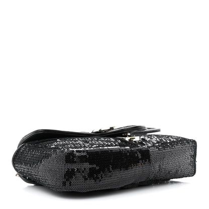 Gucci Sequin Matelasse Diagonal Mini GG Marmont Shoulder Bag Black 4 of 10