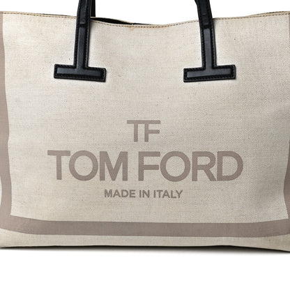 Tom Ford Canvas Calfskin T Tote Beige 16 of 19