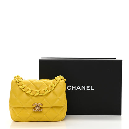 Chanel Lambskin Quilted Mini Lacquered Chain Flap Yellow 11 of 11