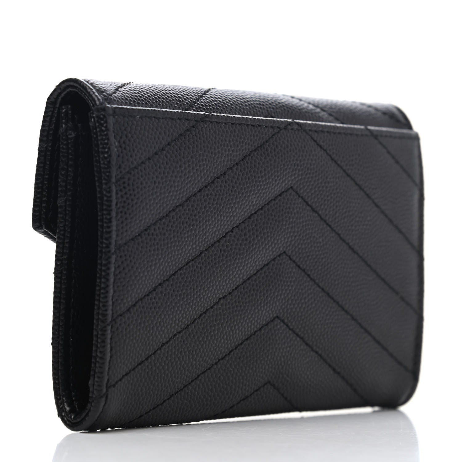 Saint Laurent Grain De Poudre Matelasse Chevron Small Monogram Envelope Wallet Black 2 of 4