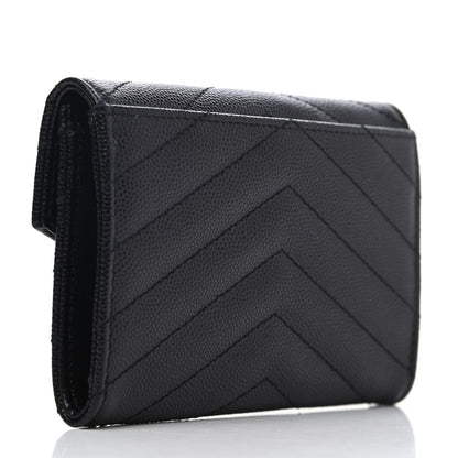Saint Laurent Grain De Poudre Matelasse Chevron Small Monogram Envelope Wallet Black 2 of 4