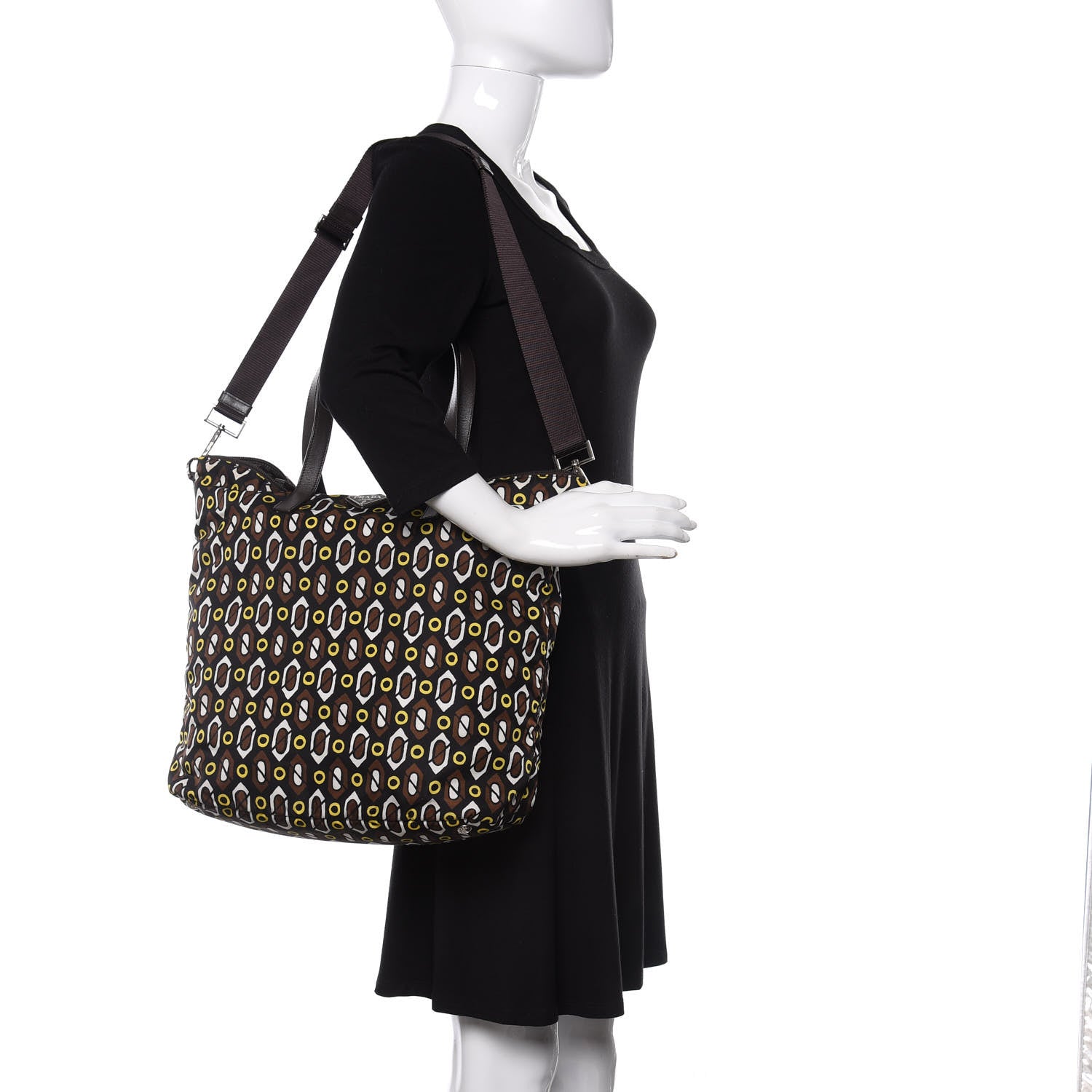 Prada Tessuto Stampato Nylon Saffiano Print Tote Cacao 2 of 9