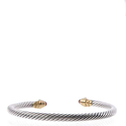David Yurman Sterling Silver 14K Yellow Gold Garnet 4mm Kids Cable Bracelet 3 of 5