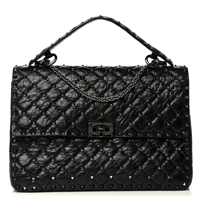 Valentino Garavani Craquele Nappa Large Rockstud Spike Shoulder Bag Black 1 of 4