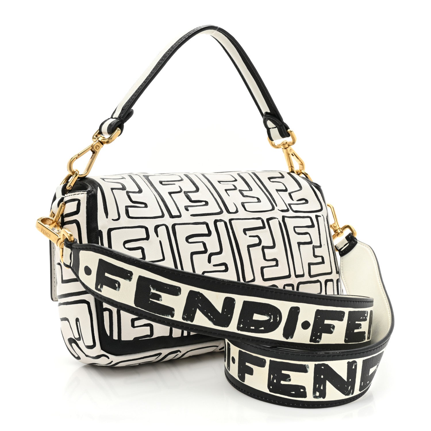 Fendi X JOSHUA VIDES Nappa FF Embossed Baguette White Black 3 of 12