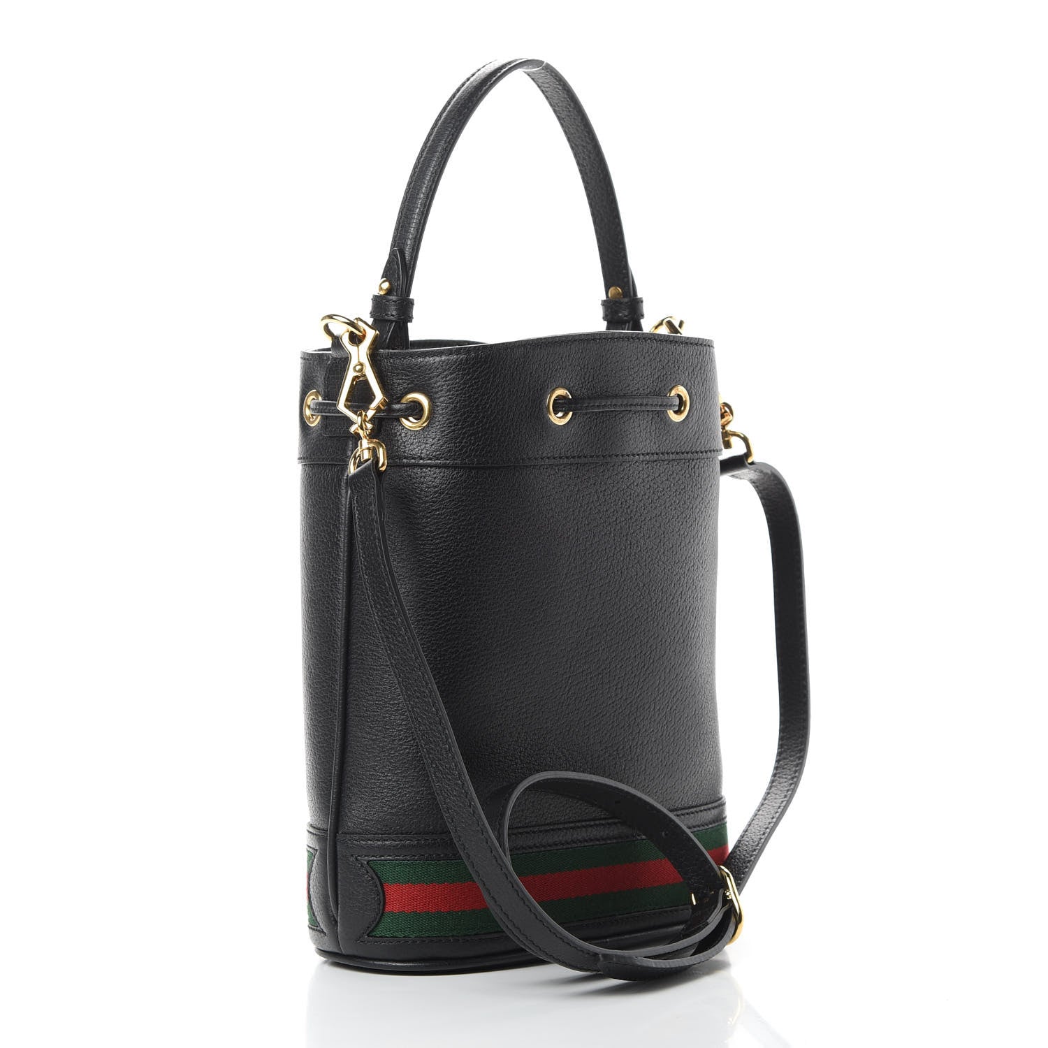 Gucci Glazed Textured Calfskin Web Small Ophidia Bucket Bag Black 3 of 11