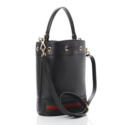 Gucci Glazed Textured Calfskin Web Small Ophidia Bucket Bag Black 3 of 11
