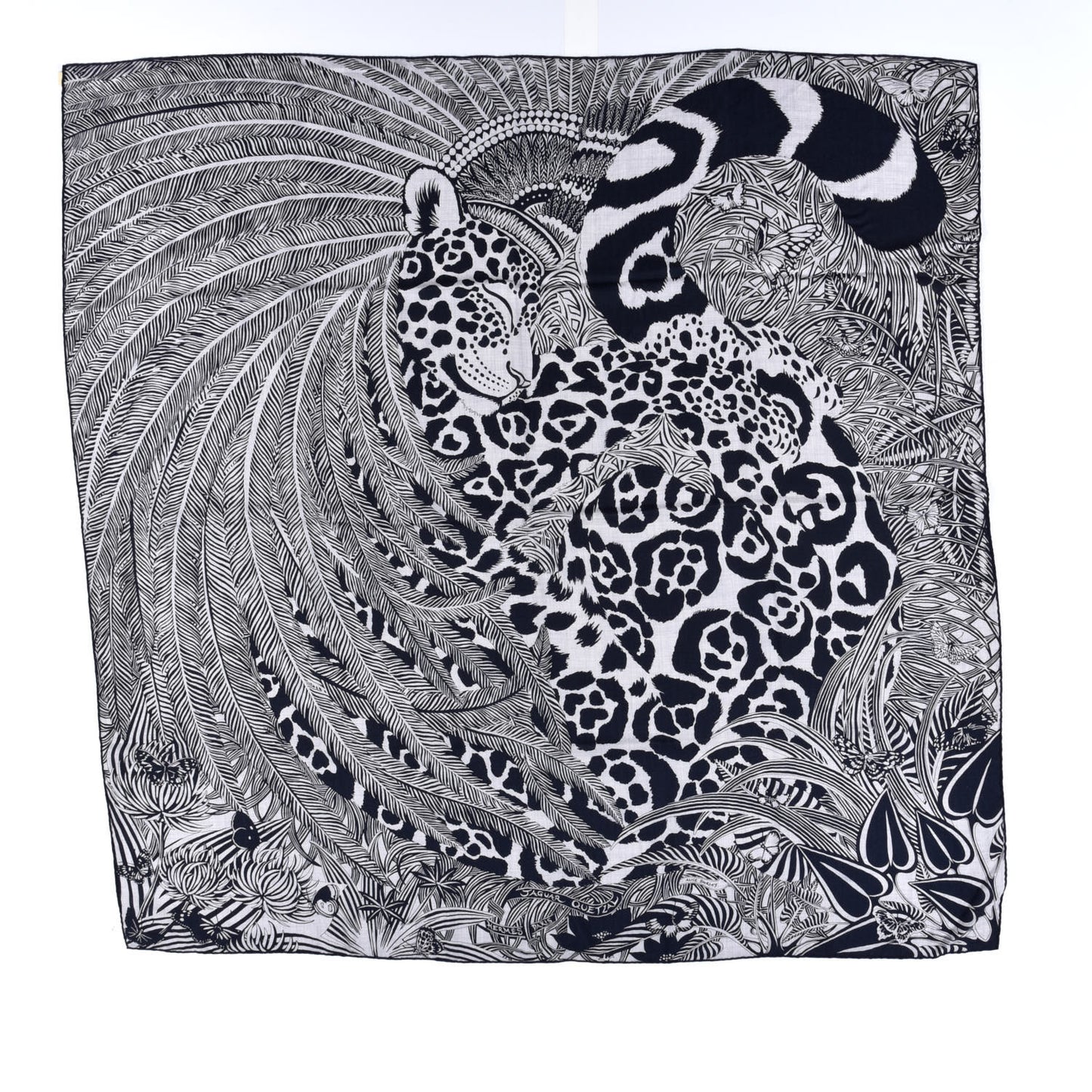 Cashmere Silk Jaguar Quetzal Shawl 140 Gris Chine Bleu Black Gris
