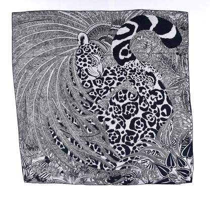Hermes Cashmere Silk Jaguar Quetzal Shawl 140 Gris Chine Bleu Black Gris 1 of 5