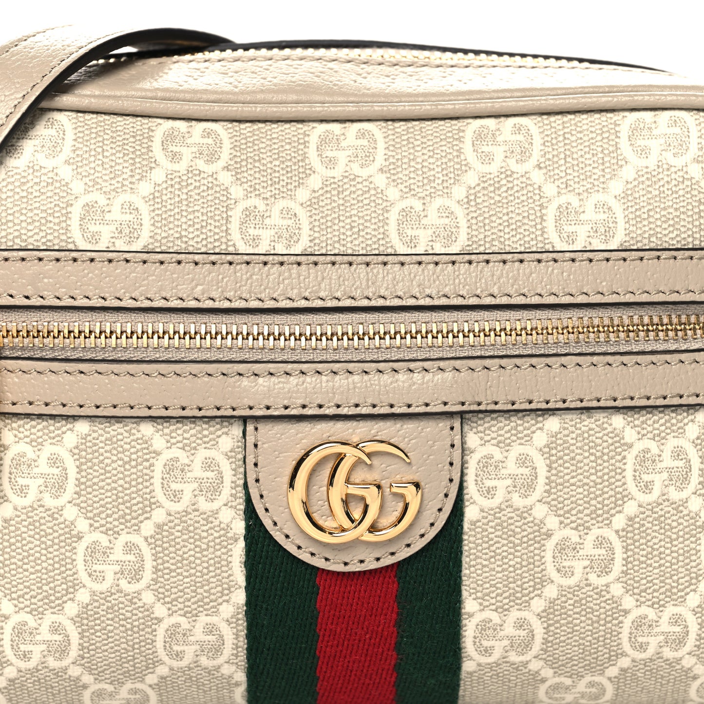 GG Supreme Monogram Textured Dollar Calfskin Mini Ophidia Shoulder Bag Beige Mystic White Oatmeal