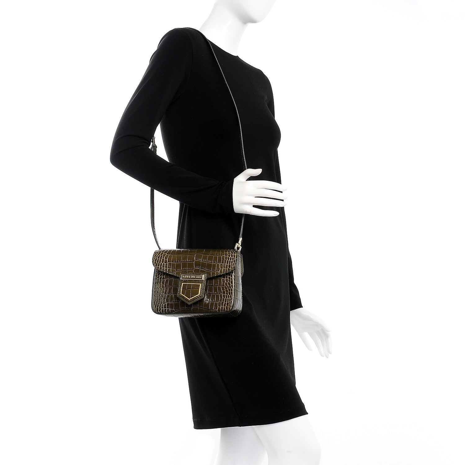 Givenchy Calfskin Crocodile Embossed Mini Nobile Shoulder Bag Khaki 2 of 7