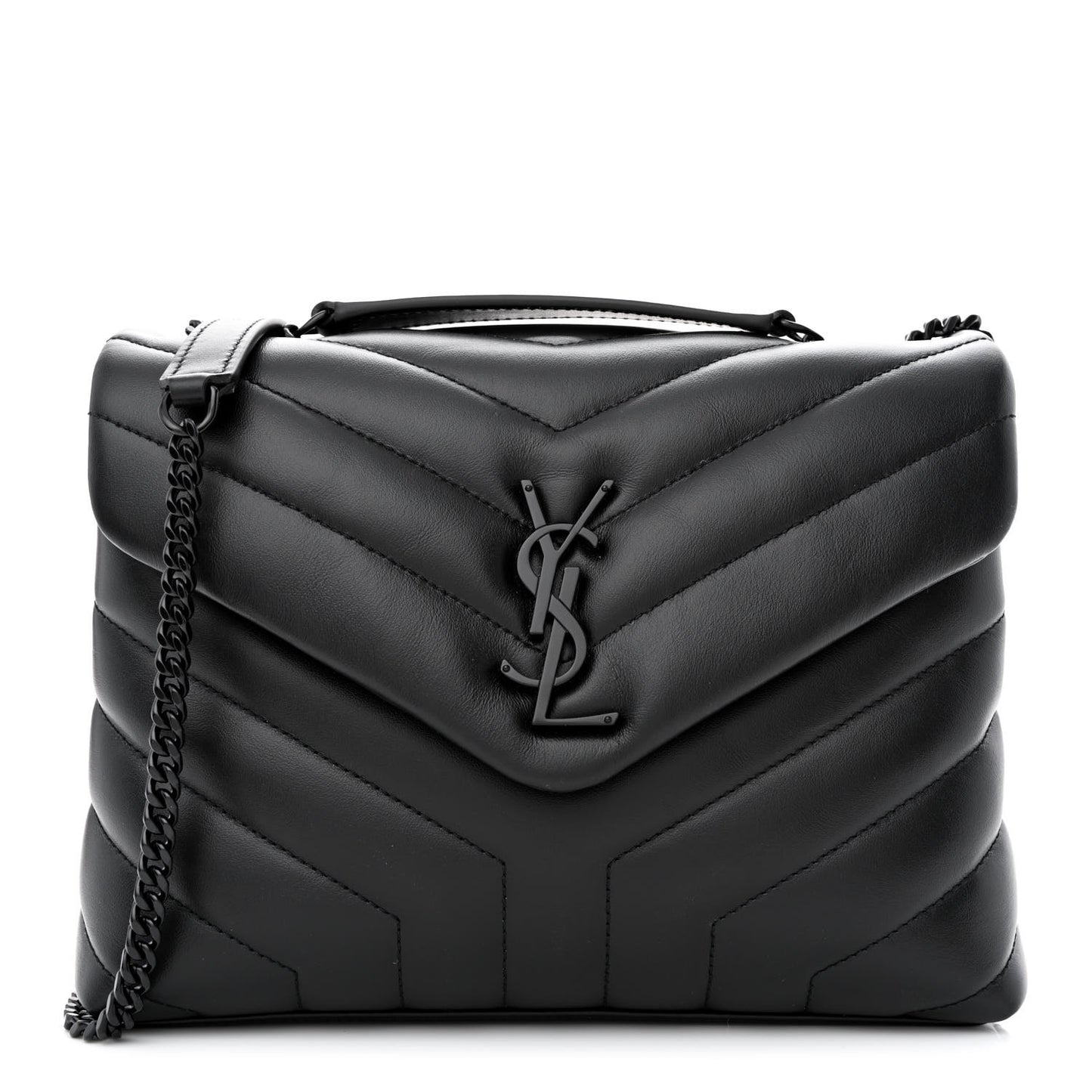 Calfskin Y Quilted Monogram Monochrome Small Loulou Chain Satchel Black
