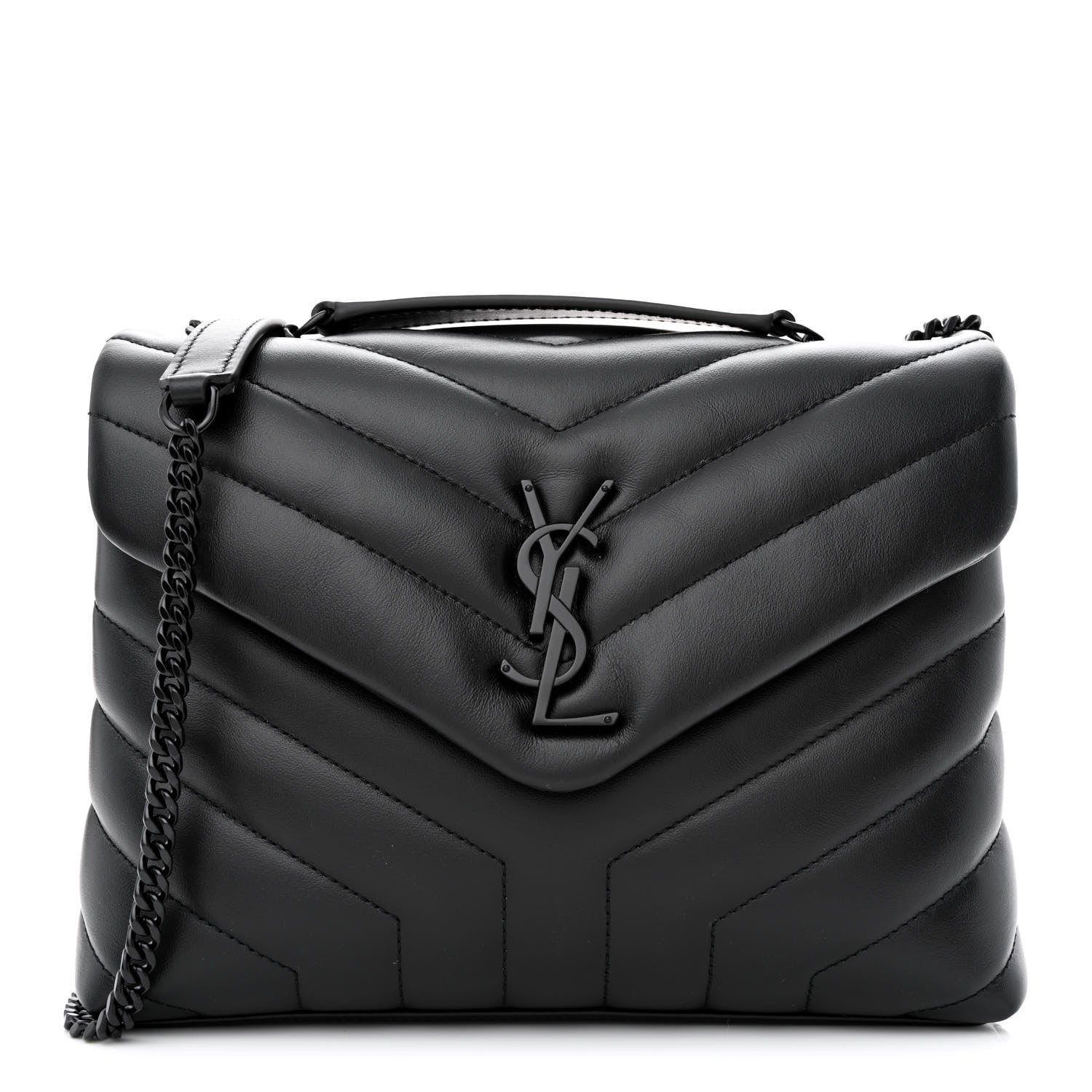 Saint Laurent Calfskin Y Quilted Monogram Monochrome Small Loulou Chain Satchel Black 1 of 9