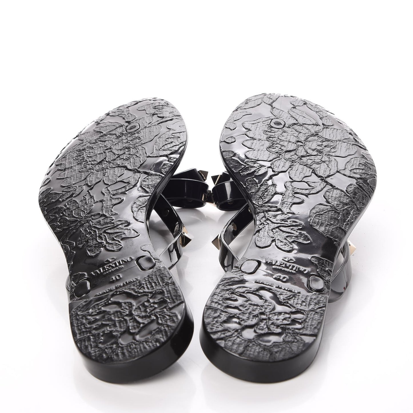 PVC Jelly Rockstud Bow Thong Sandals 40 Black