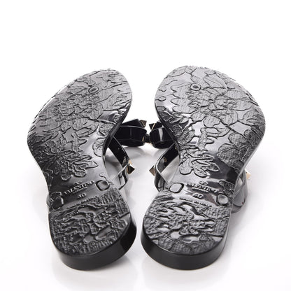 Valentino Garavani PVC Jelly Rockstud Bow Thong Sandals 40 Black 5 of 8
