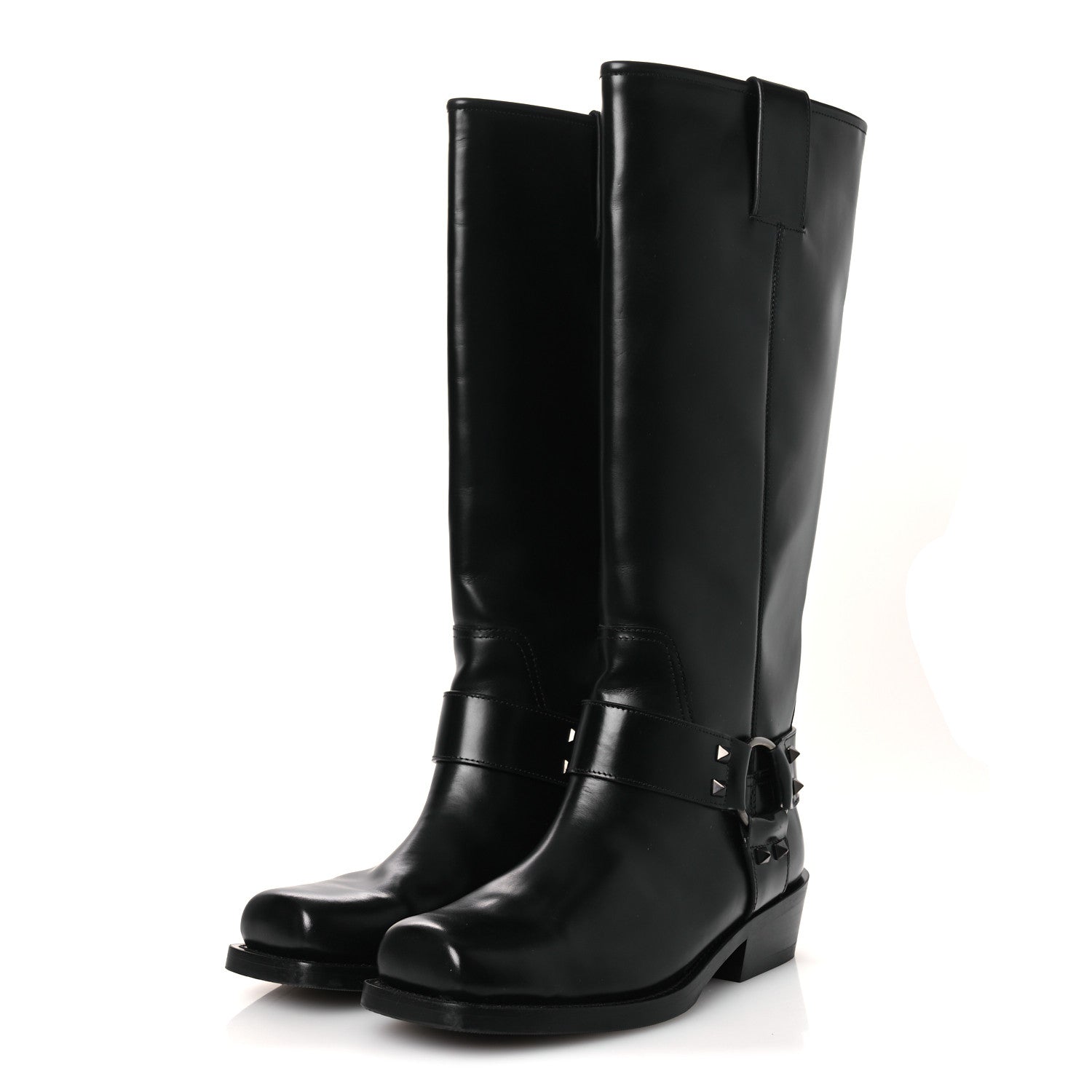Valentino Garavani Calfskin Rockstud Spike Square Toe Biker Boots 38.5 Black 4 of 12