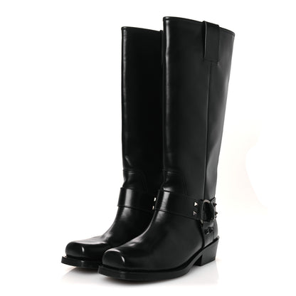 Valentino Garavani Calfskin Rockstud Spike Square Toe Biker Boots 38.5 Black 4 of 12