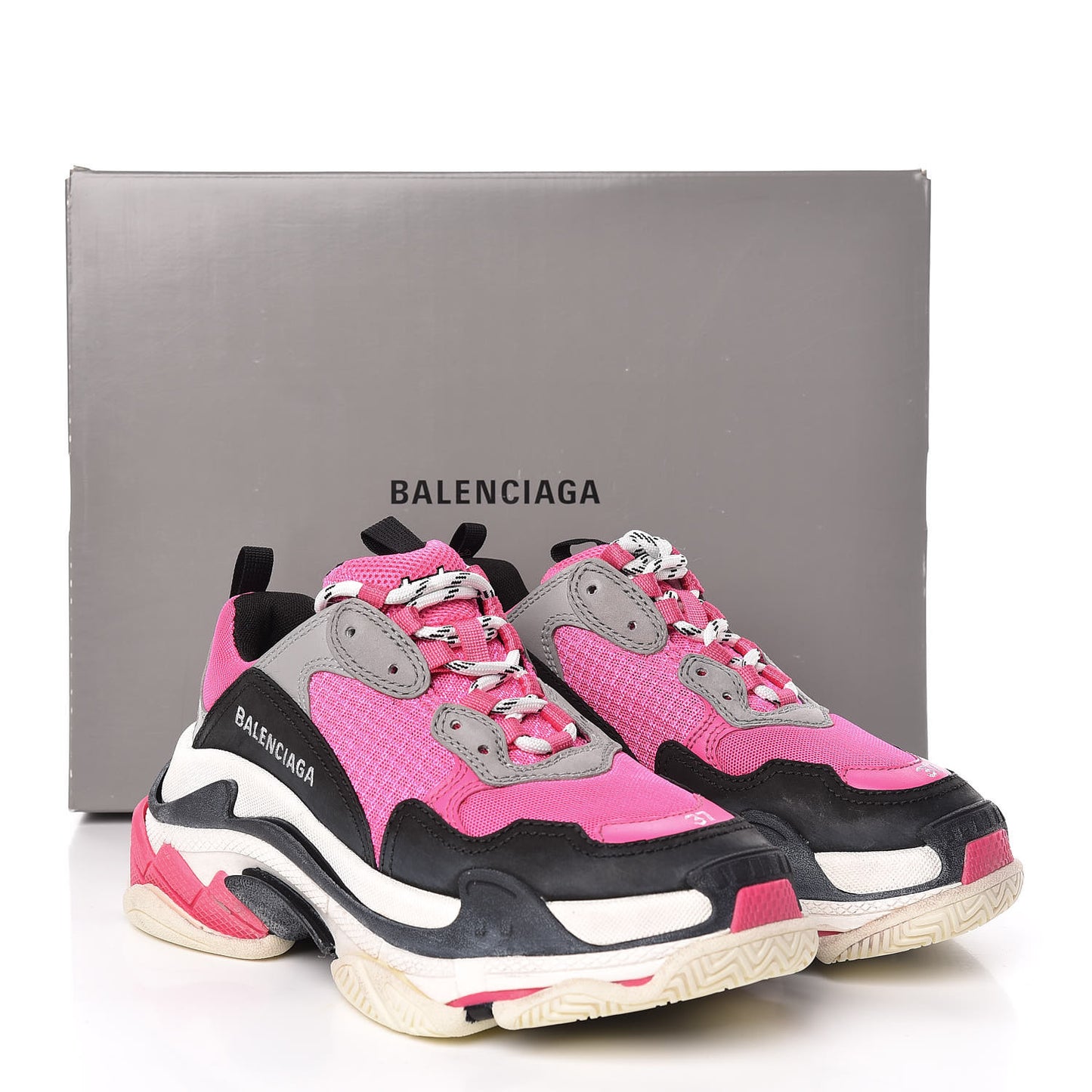 Fabric Mesh Womens Triple S Sneakers 37 Fluo Pink Grey White