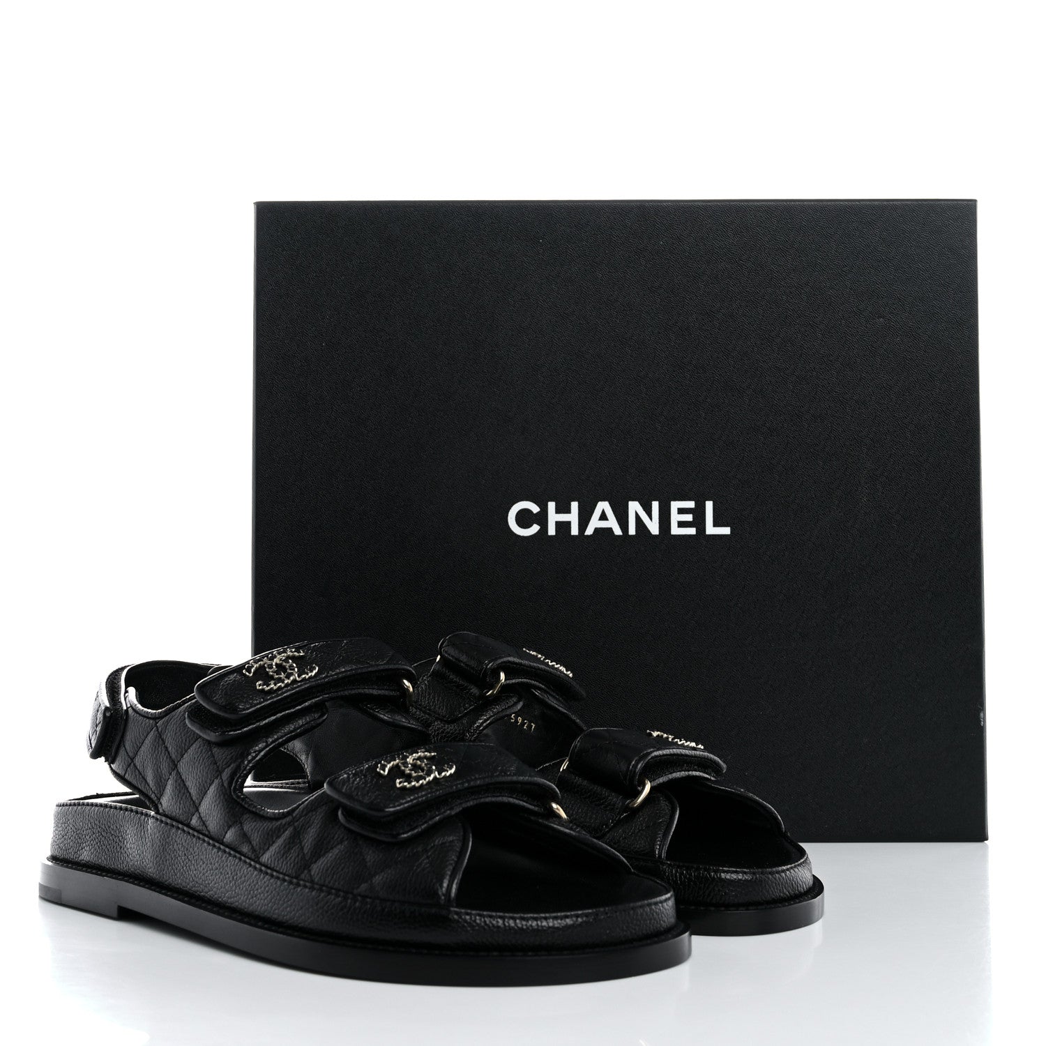 Chanel Grained Calfskin Velcro Dad Sandals 37.5 Black 10 of 10