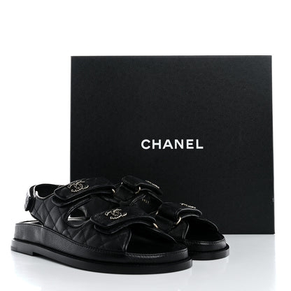 Chanel Grained Calfskin Velcro Dad Sandals 37.5 Black 10 of 10