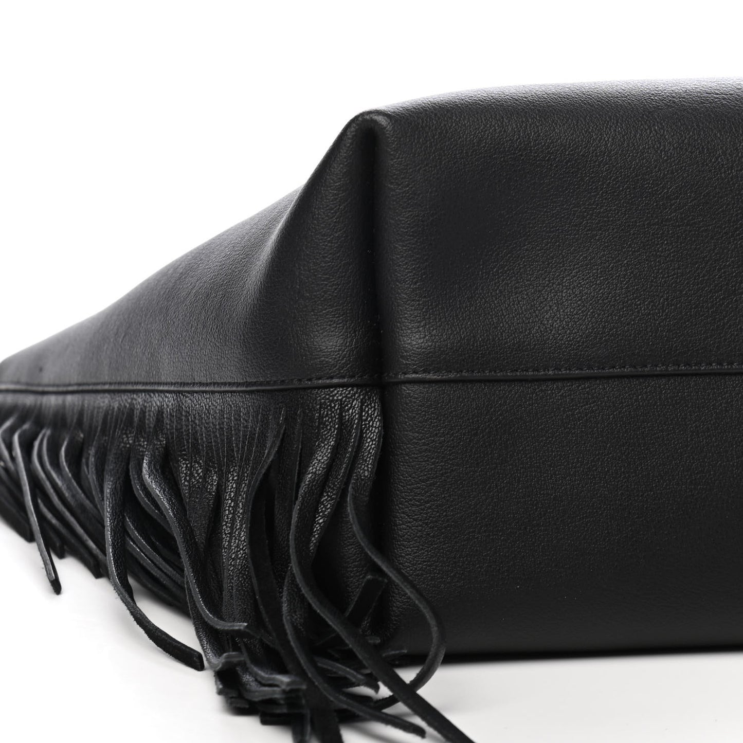 Calfskin Large Fringe Shopping Tote Black